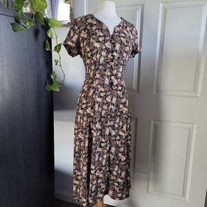 Sundress 90's vintage Brown floral corset back paisley print button up Size 12